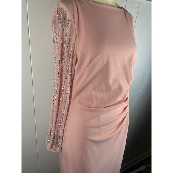 Marina Women's Pink Beaded Long Sleeve Sheath Dress in Size 10 NWT - Picture 3 of 10
